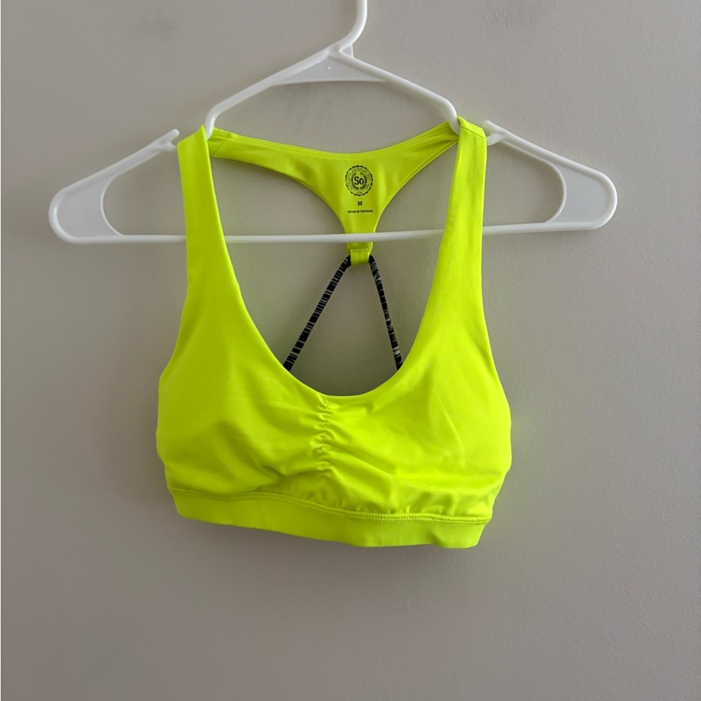 SO Girls Juniors Medium Sports Bra Bright Neon Yellow Light Padding EUC